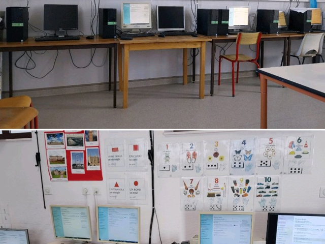 Revu complète de l’ensemble du parc informatique de l’école avec installation de pôles dans chaque classe et de vidéoprojecteurs ainsi que système audio.