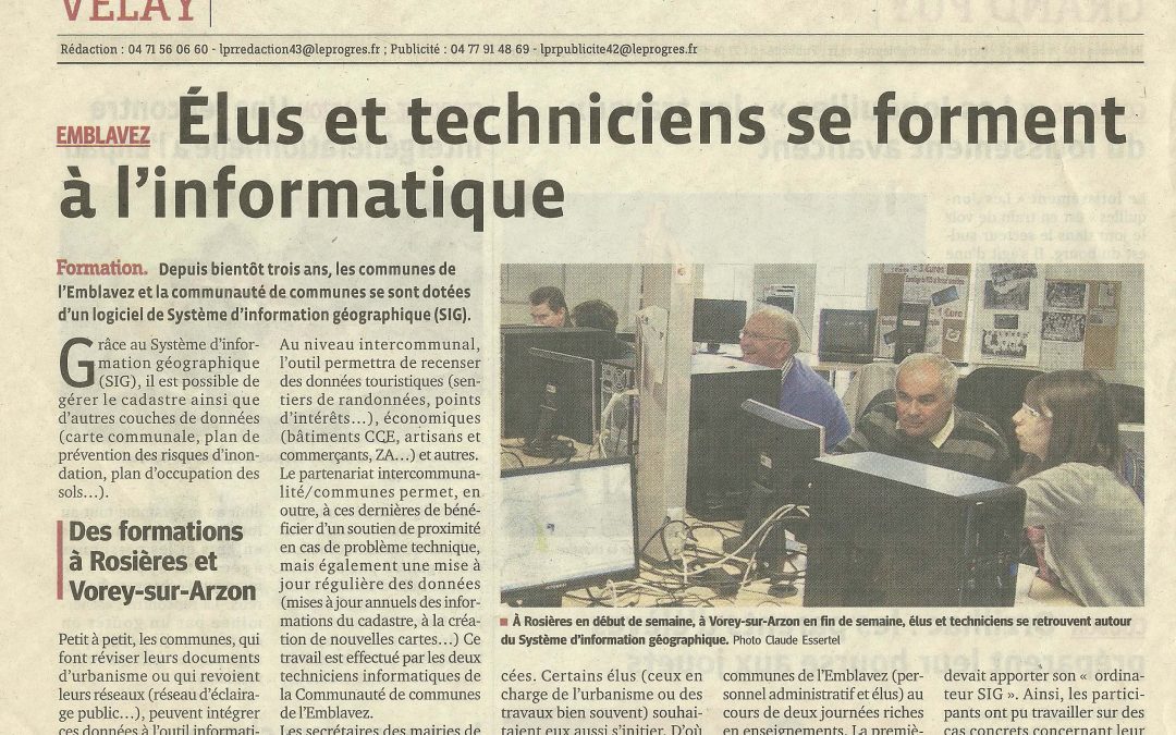 Parution dans le journal « Le Progrès » le Jeudi 10 Novembre 2012